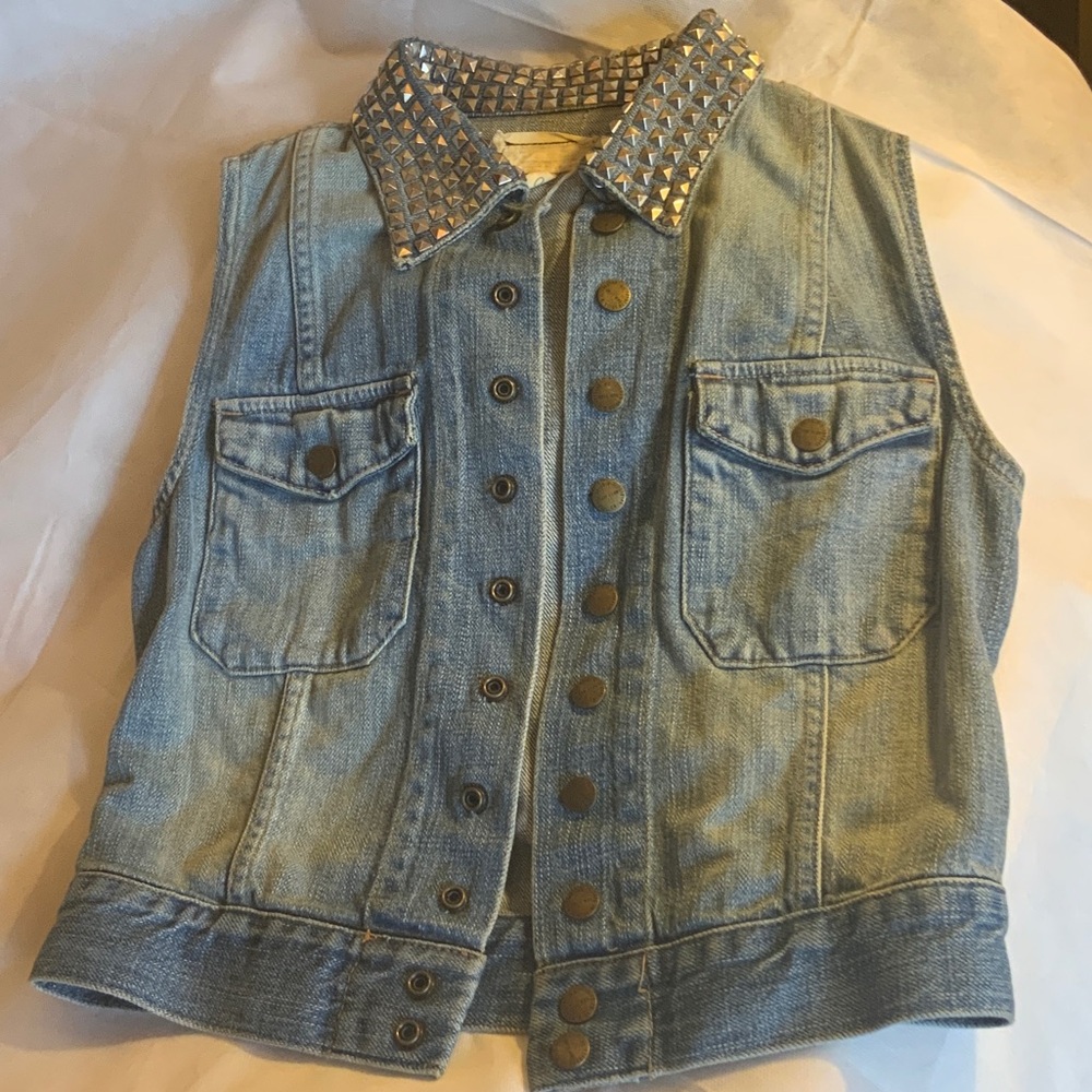 Studded Current Elliott Denim Vest with Silver Stud Accents